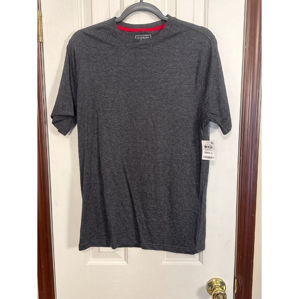 Club Room Men's T-Shirt Crew Neck Short Sleeve Casual Top Charcoal Heather Small